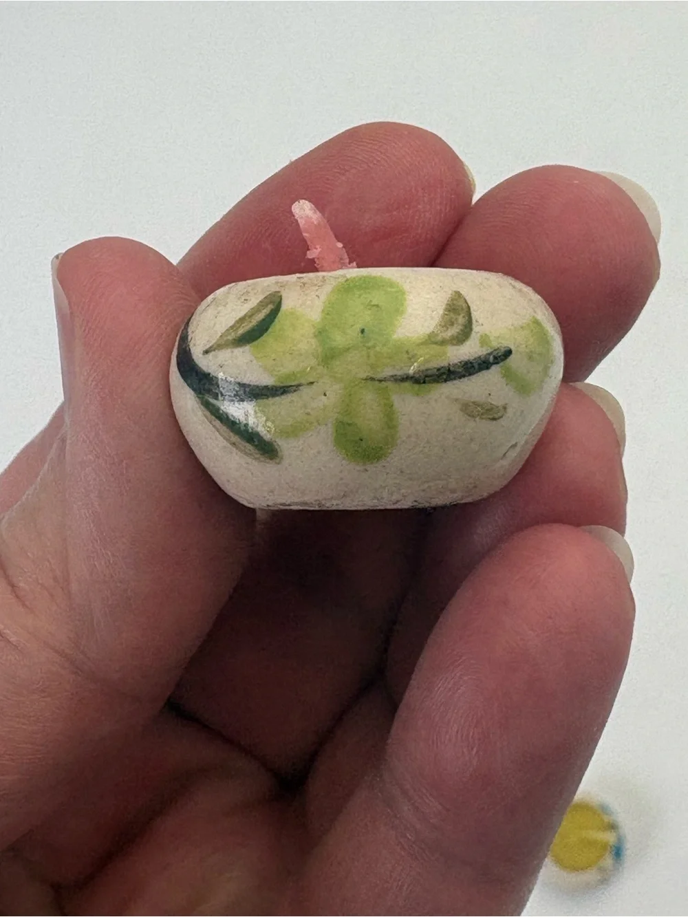 Adorable Hand-Painted Pottery Mini Candles with Floral Accents - Set of 5